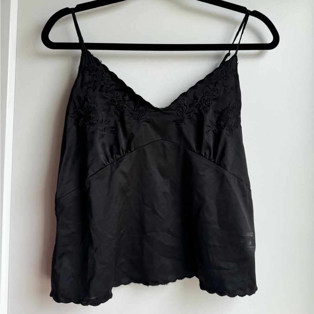 Zara Black Satin Embroidered Top